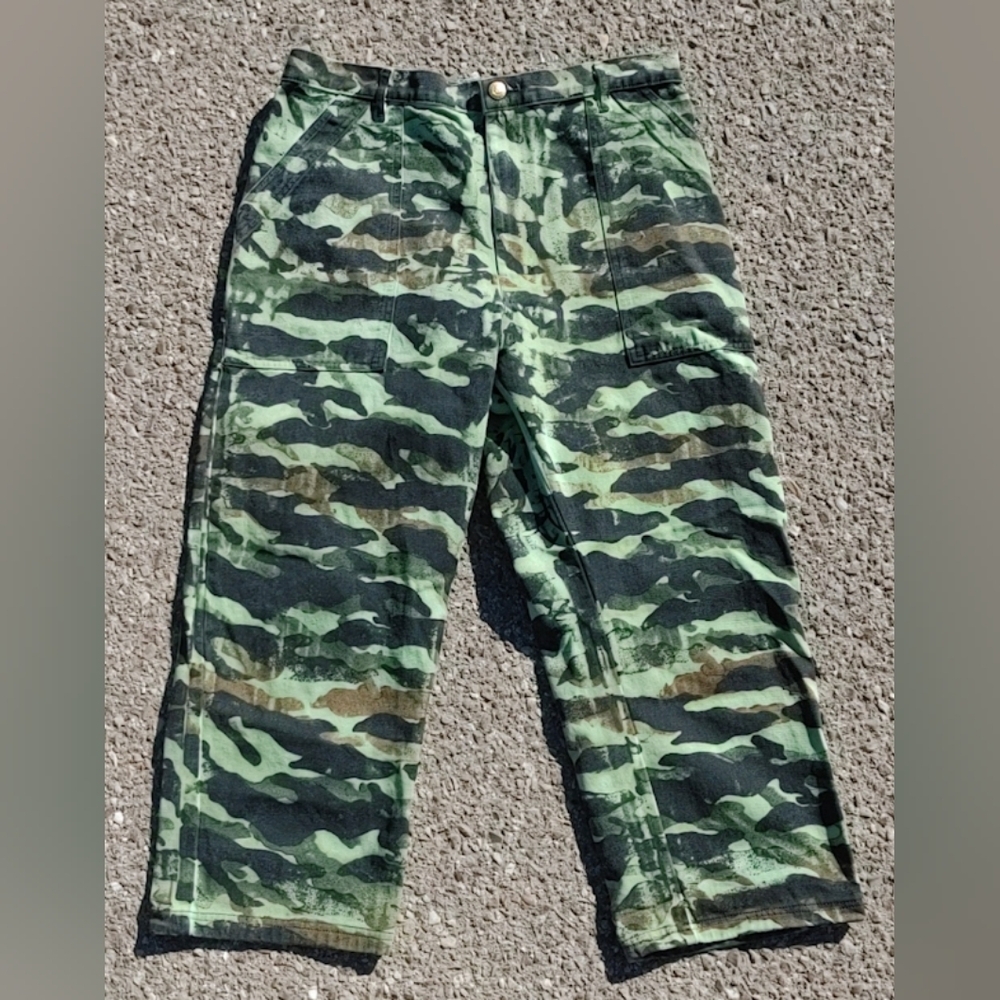 Big Bud Press Work Pants Size M Green Camouflage Elastic Waist Los Angeles 36x26